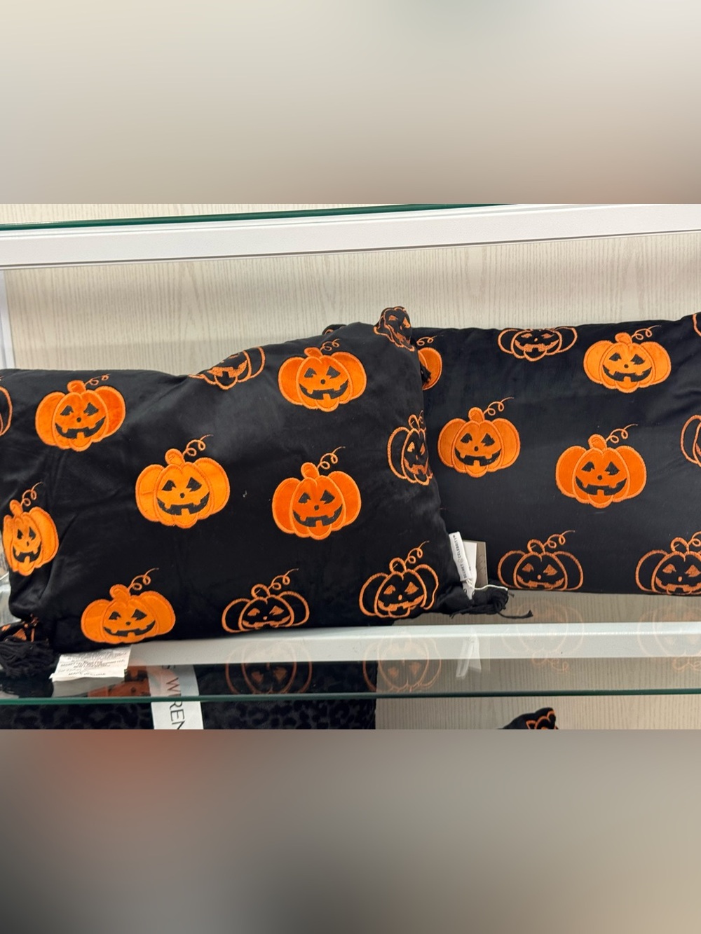 Halloween Pumpkin Embroidered Throw 2 Pillows - Black & Orange